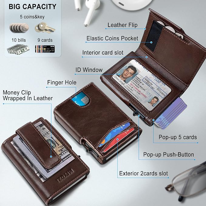 Wallet for Men with Money Clip Coins Pocket ID Window Gift Boxed, Slim Smart - Image 2