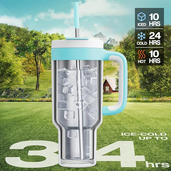 POWCAN 40 oz Tumbler with Handle, 2-in-1 Straw and Sip Lid, Dishwasher Safe - Image 2