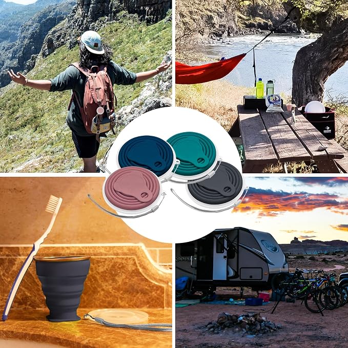 Litoexpe 4 Pack Silicone Collapsible Travel Cup Portable Folding Camping Cup - Image 7