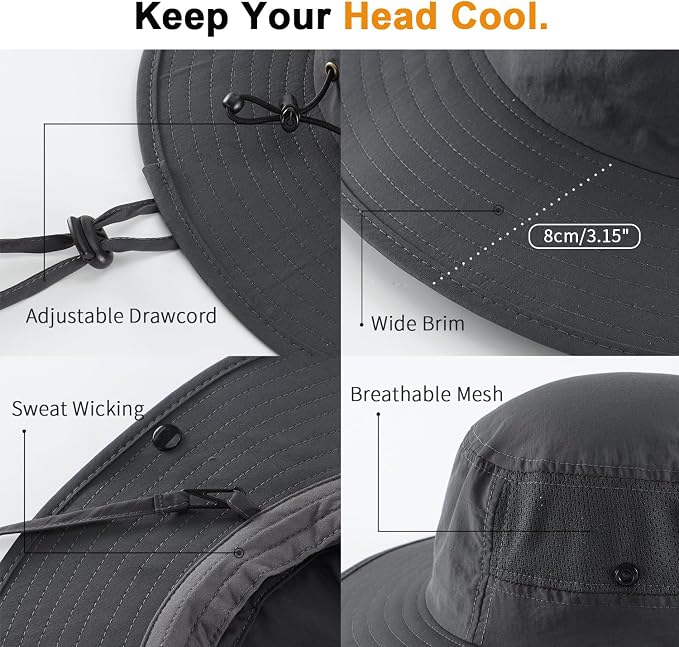 Home Prefer UPF50+ Mens Sun Hat Wide Brim Womens UV Protection Beach Bucket Hat - Image 5