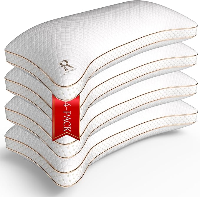 Royal Therapy King 4-Pack Memory Foam Pillow, Adjustable Shredded Odor-Free by ROYALTHERAPY