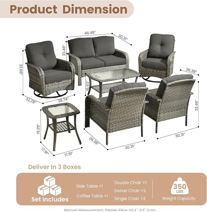 HOOOWOOO Patio Furniture Set, 7 Pieces Outdoor Conversation Set, All Weather - Image 7