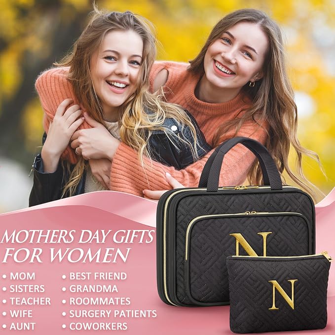 Gifts for Women, Initial Toiletry Makeup Bag Hanging Cosmetic Organizer - Image 7