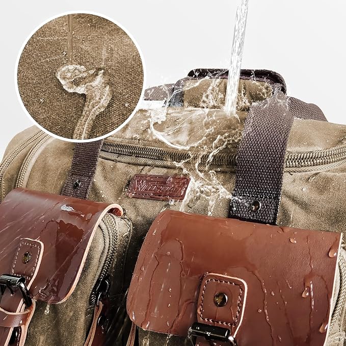 Wildroad Waxed Canvas Duffle Bag - 60L Waterproof Weekender Overnight Travel Bag - Image 4