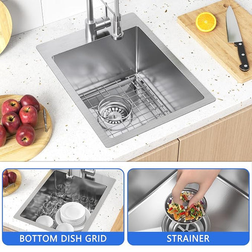 15x20 inch Drop in Bar Sink, 15 inch Small Kitchen Sink 18 Gauge Single Bowl - Image 2