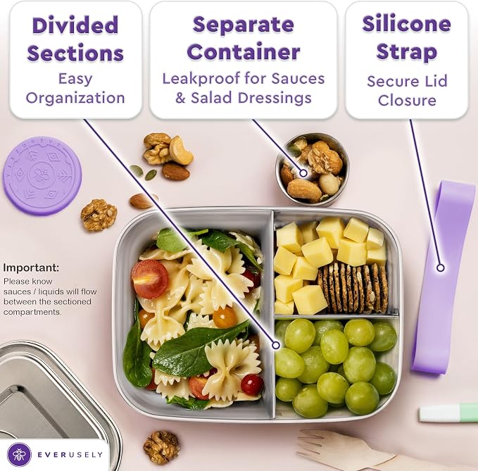Everusely - Bento Box - Lavender, 47oz / 1.4 L - Stainless Steel Lunch Box - 3 - Image 4