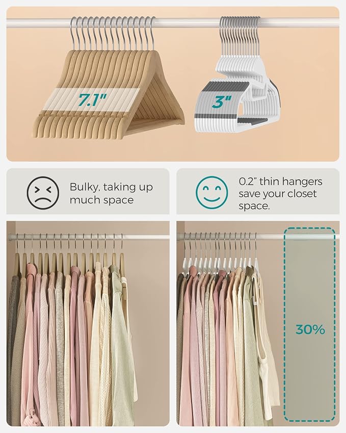SONGMICS 50 Pack Coat Hangers, Heavy-Duty Plastic Suit Hangers, S-Shaped Opening - Image 6