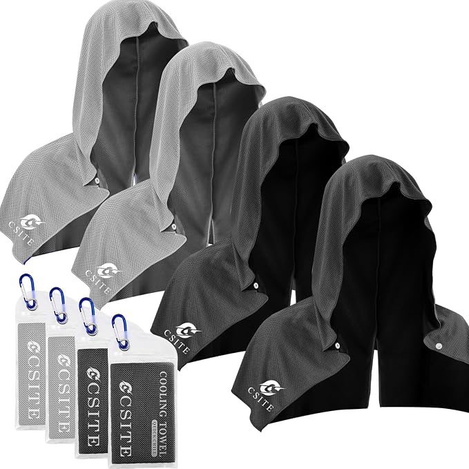 4 Pack Cooling Hoodie Towels for Neck and Face, UPF 50 Sun Protection & Instant by CSITE