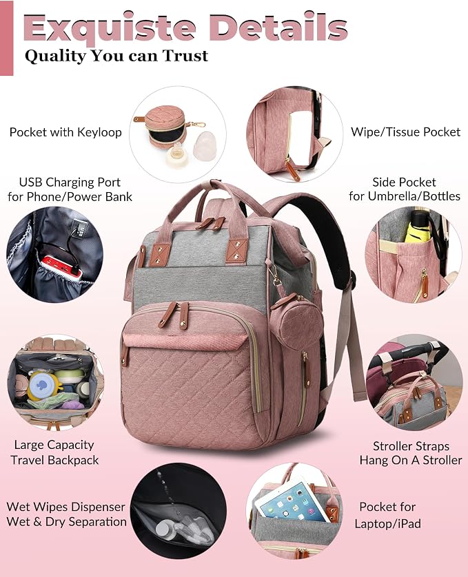 Diaper Bag with Changing Station, Waterproof 3 in 1 Baby Diaper Backpack with - Image 3