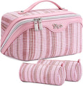 Travel Makeup Bag for Women: Large Capacity Open Flat Make up Bag Set of 3 by BOYATU