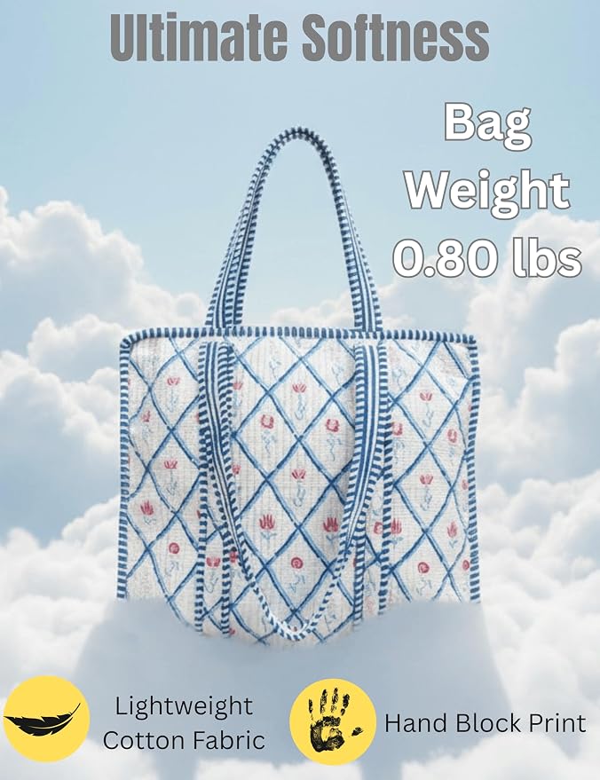 Cotton Quilted Tote Bag for Women – Large Beach & Travel Tote - Image 3