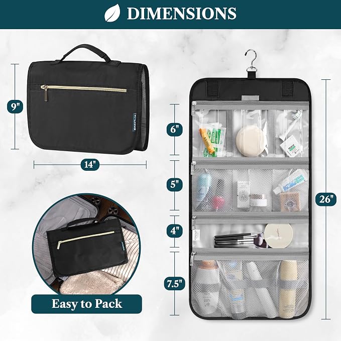 PAVILIA Hanging Toiletry Bag Women Men, Travel Kit Foldable Large Toiletries - Image 2