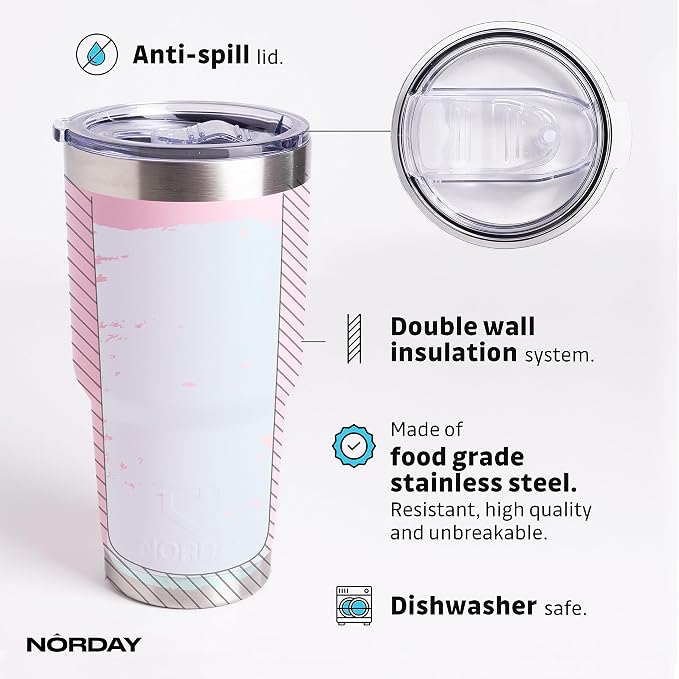 NORDAY | Tumbler with Lid - 30oz - Light Pink Insulated Tumbler - Stainless - Image 4