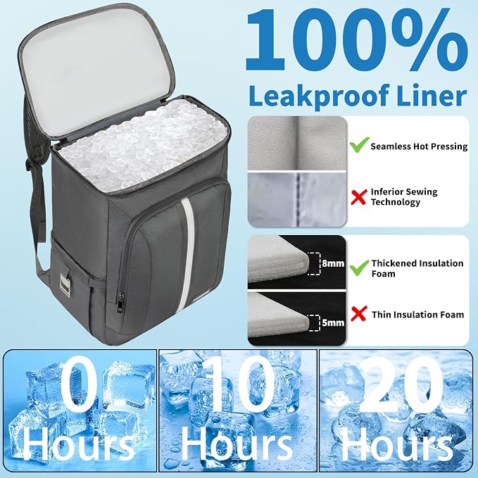 Backpack Cooler Insulated Leak Proof 35 Cans, 2 Insulated Compartments Thermal - Image 5