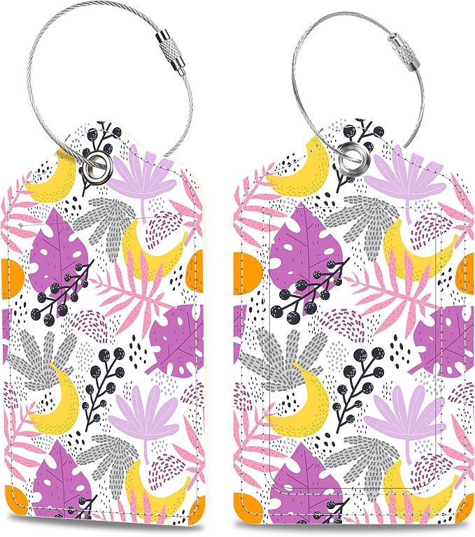 Tropical Plants Leaves Fruits Luggage Tags 2PCS PU Leather Suitcases Tag by MSEAANBK