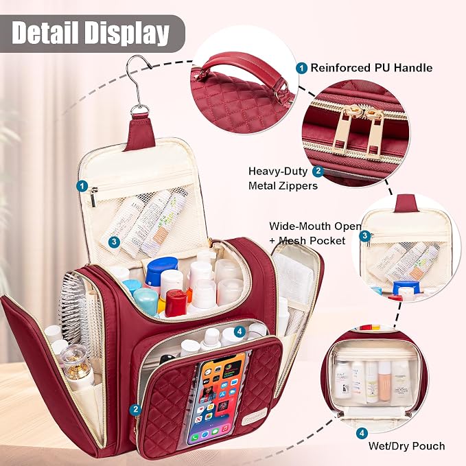 Travel Toiletry Bag for Women, Hanging Toiletry Bag, Bathroom Bag Portable - Image 4