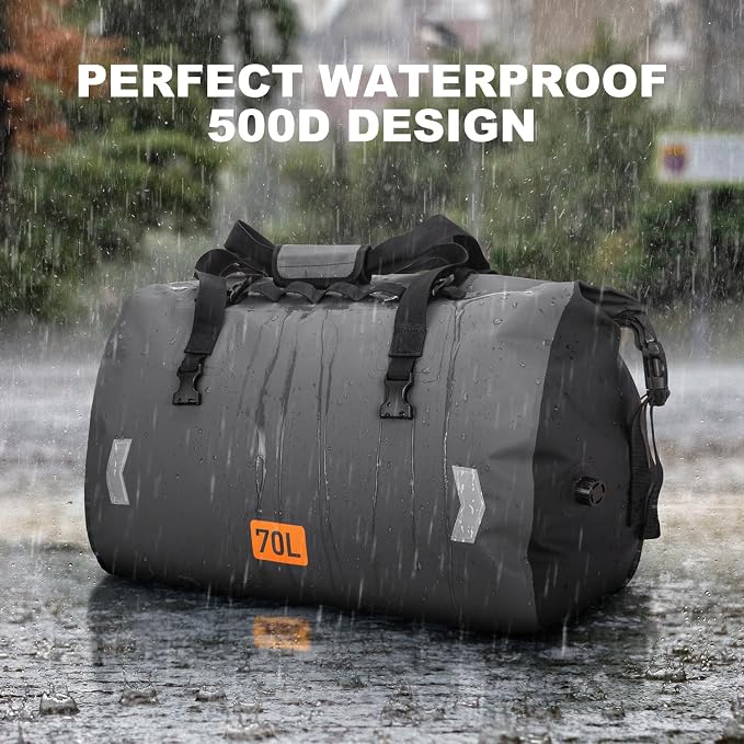 Waterproof Duffel Bag, 70L Roll-top Motorcycle Dry Bag - Image 2
