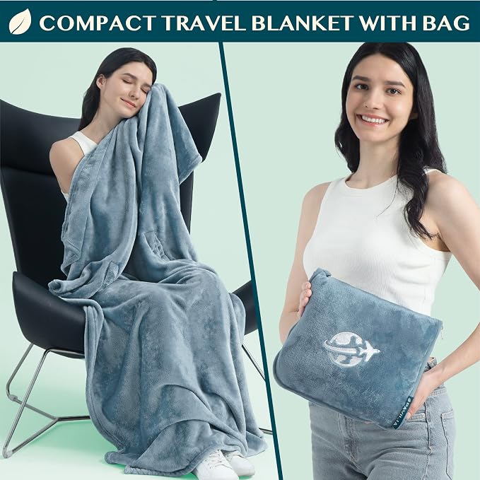 PAVILIA Travel Blanket and Pillow, Arms Opening Airplane Blankets - Image 3