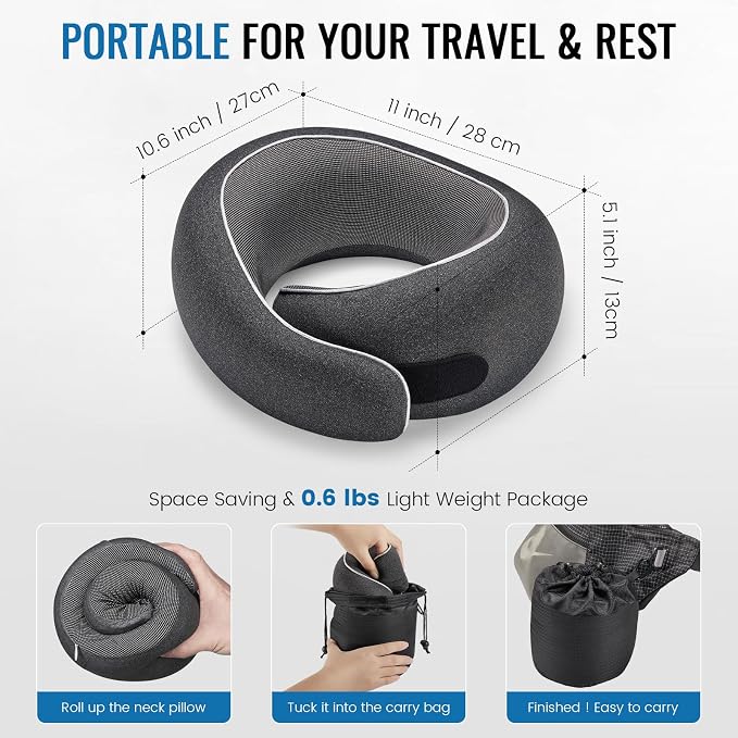 Travel Neck Pillows, 100% Memory Foam Filling, Travel Pillows - Image 2