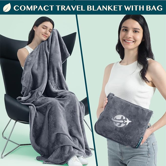 PAVILIA Travel Blanket and Pillow, Arms Opening Airplane Blankets - Image 3