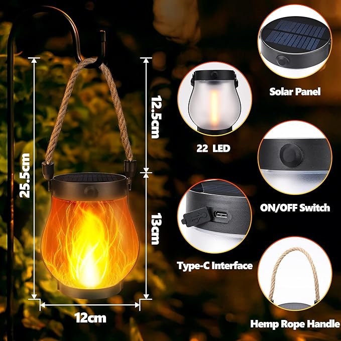 Solar Flame Lantern Hanging Outdoor Waterproof Purple - Image 3