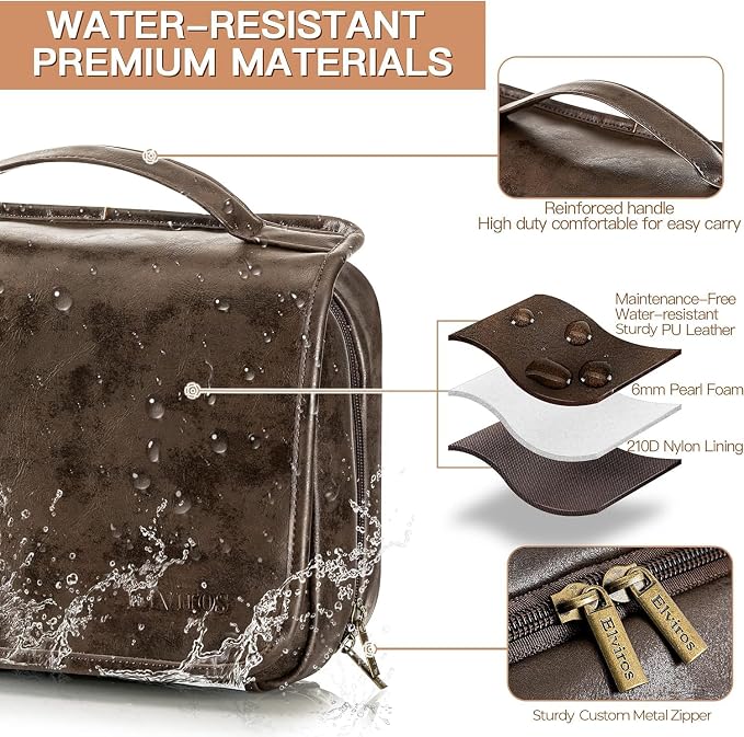 Elviros Hanging Toiletry Bag Removable Travel Bag PU leather Makeup Cosmetic - Image 3
