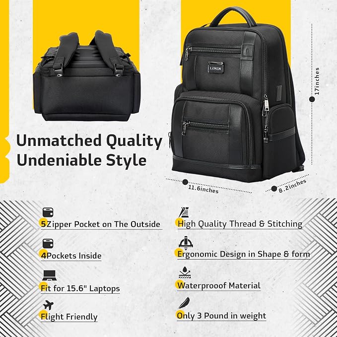 Laptop Business Backpack for Men & Women, Work Backpack Fits 15.6 Inch - Image 3