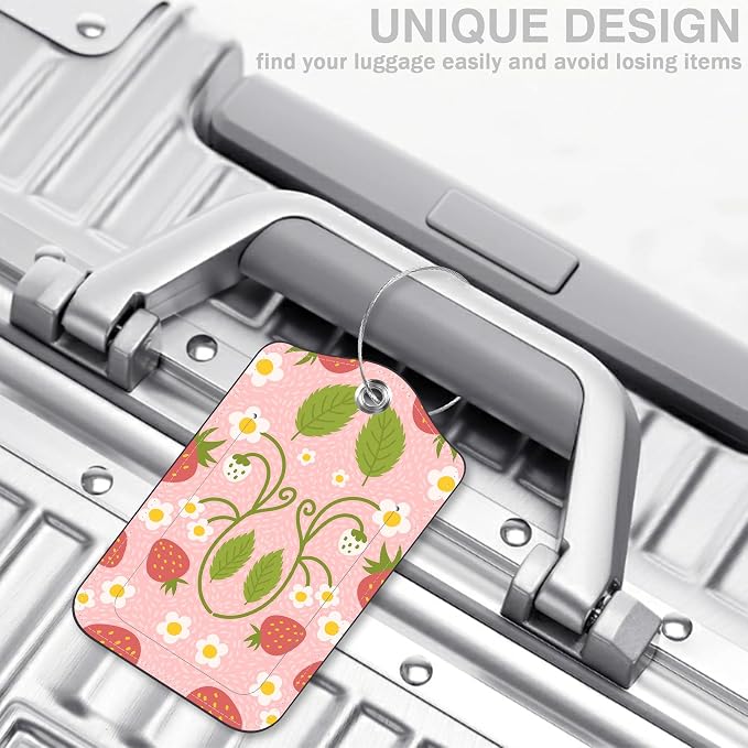 2 Pack Luggage Tags for Suitcases Strawberry and Flowers Leather Luggage Tags - Image 5