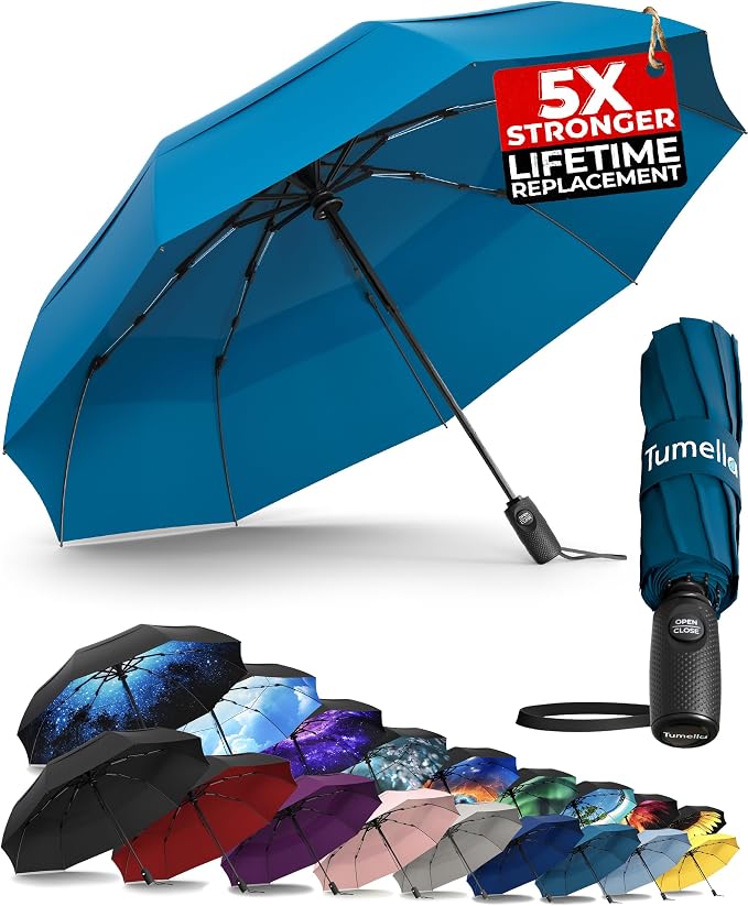 TUMELLA Strongest Windproof Travel Umbrella, Small Strong but Light Portable by Tumella