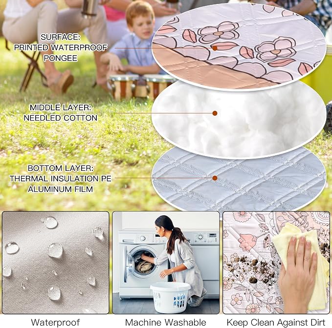 Boho Picnic Mat, Washable Foldable Portable Blanket - Image 5