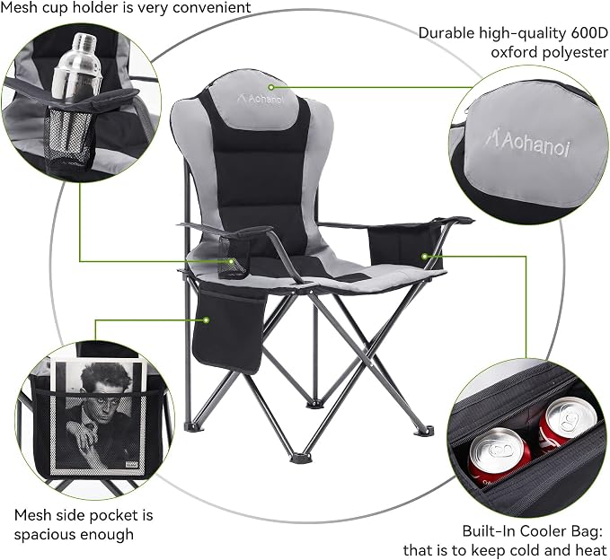 2 Pack Camp Chairs for Heavy People, Outdoor Folding Camping Chairs - Image 4