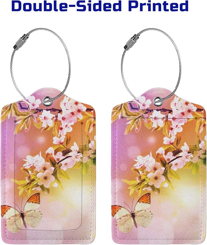 2 Packs Beautiful Spring Flowers PU Leather Luggage Tags Butterfly Suitcase - Image 4