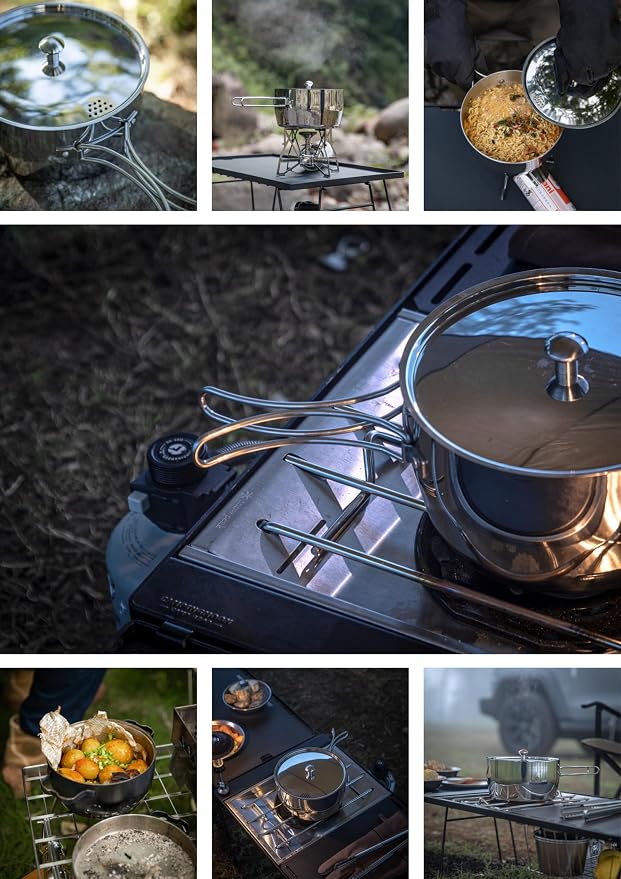 CAMPINGMOON 2 Quart Camping Saucepan 3-ply Stainless Steel Cooking Pot w/Lid - Image 7