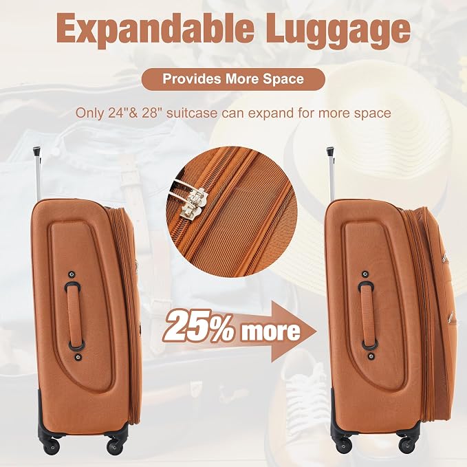 Merax Softside Luggage Set Softshell Lightweight 3 Piece Spinner Suitcase 22" - Image 3