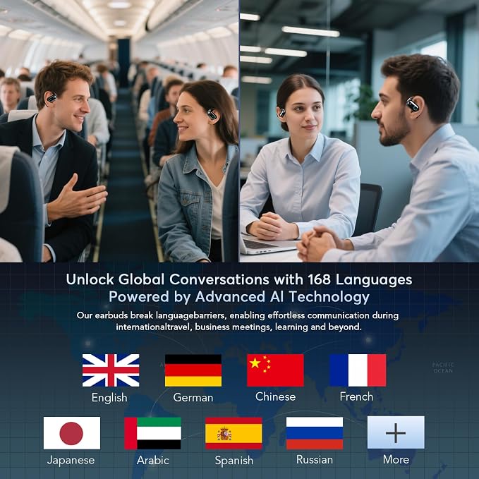 168 Languages AI Translation Earbuds, 4-in-1 Smart Mode Touch Screen Real-Time - Image 3