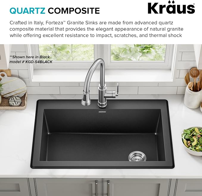 KRAUS Forteza 33-inch Granite Drop In/Undermount Single Bowl White Kitchen Sink - Image 7