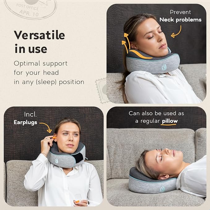 Travel Pillow - Airplane Neck Pillow - 100% Pure Memory Foam Flight Pillow - Image 3