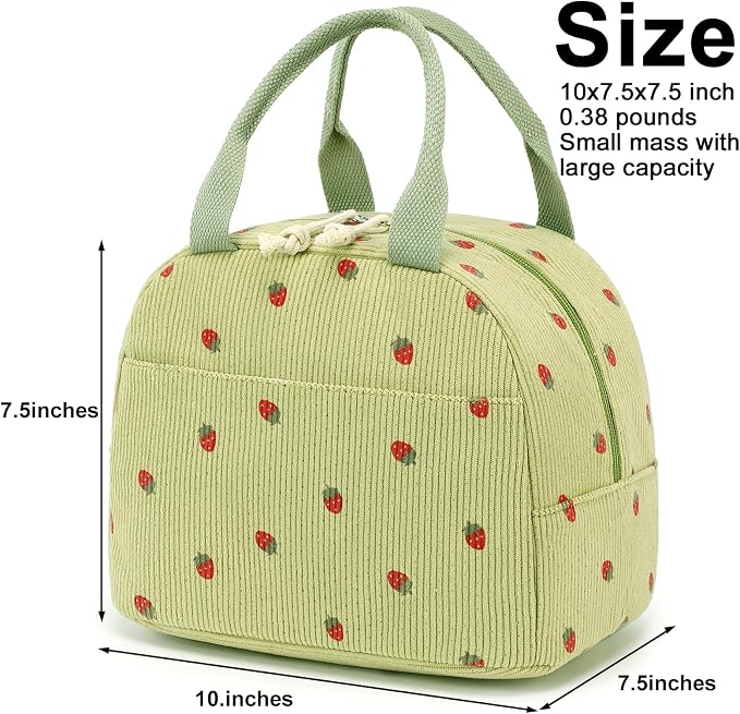 Bluboon Lunch Bag for Women Men Cute Corduroy Lunch Tote Bags Reusable - Image 2