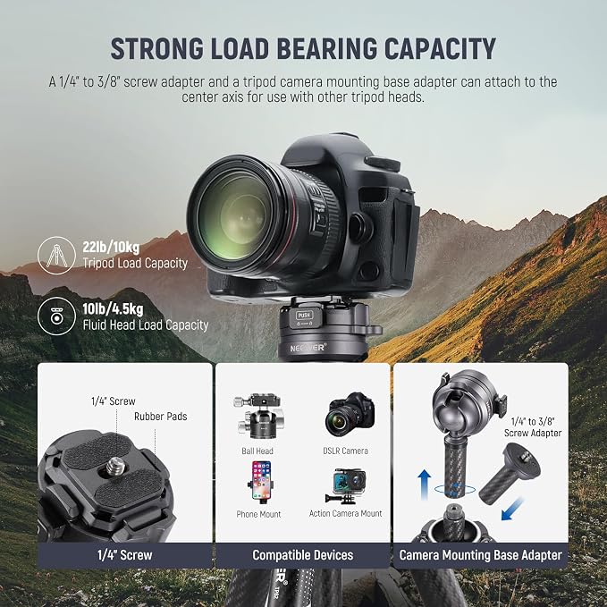 NEEWER LITETRIP LT32 62" Travel Tripod Carbon Fiber - Image 7