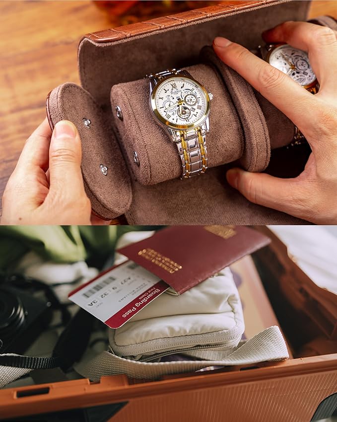MR.OKAY 2 Watch Travel Case- Classic Leather Watch Case - Image 6