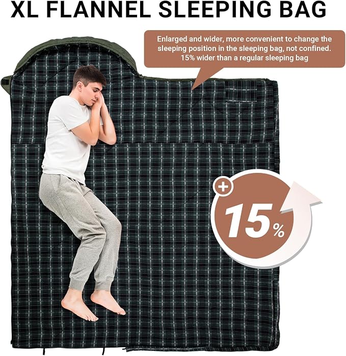 KingCamp Sleeping Bag for Adults, Cold Weather & Warm XL Big and Tall Flannel - Image 3