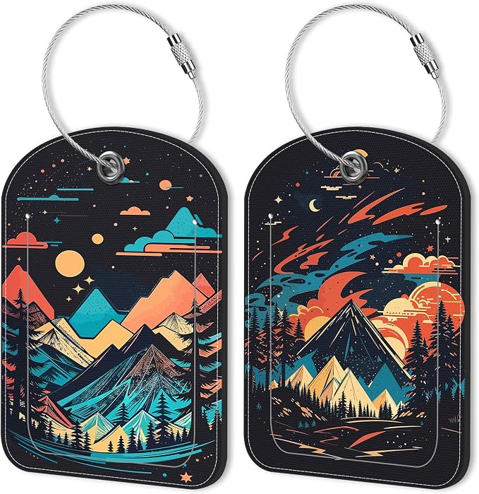 2 PCS Leather Luggage Tags for Suitcase Colorful Bright Mountain Travel Luggage by Unknown
