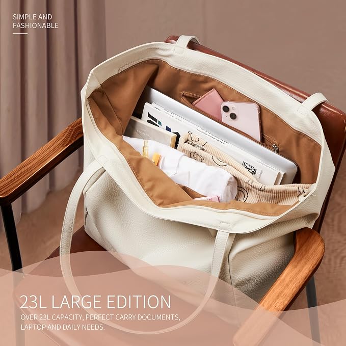 KALIDI Large Tote Bag Vegan Leather Casual Zipper Work Bag Weekender Hobo - Image 5