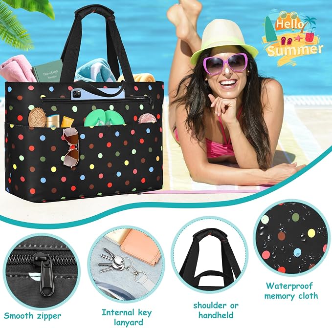 Extra Large Beach Bags for Women, Waterproof Sandproof Beach Tote Bag Zipper - Image 4