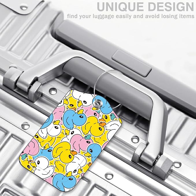 2 Pcs Cute Duck Luggage Tags for Suitcases PU Leather Baggage Tags Name ID Label - Image 5