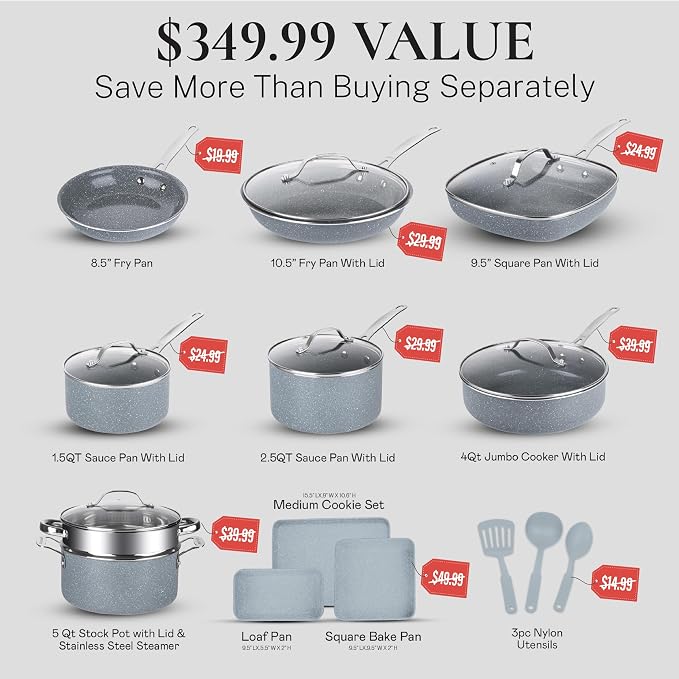 Granitestone 20 Pc Ceramic Cookware Set Nonstick, Complete Pots and Pans Set - Image 2