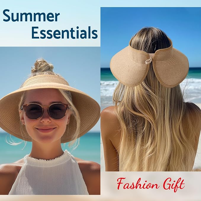 NPJY Sun Hats for Women Wide Brim Roll-Up Beach Ponytail Hat Packable Foldable - Image 7