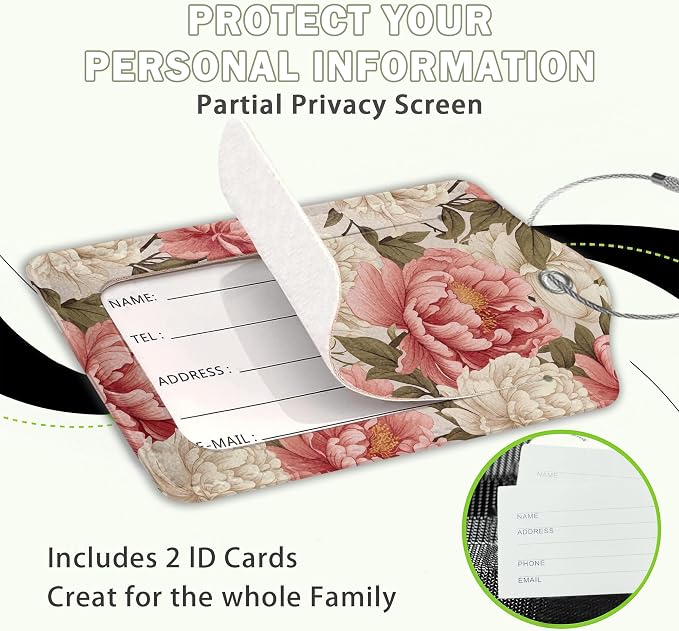 2 Pcs Peony Pink Flowers Retro Luggage Tags, Cruise Luggage Tag - Image 4