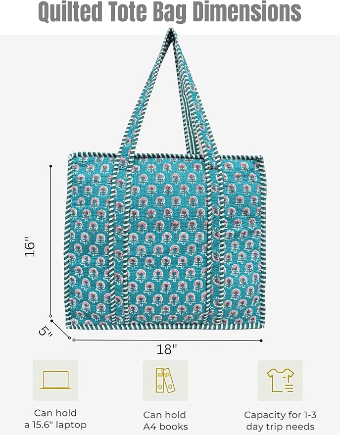 Cotton Quilted Tote Bag for Women – Large Beach & Travel Tote - Image 5