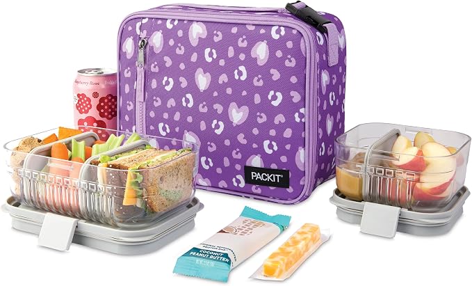 PackIt Freezable Classic Lunch Box, Leopard Hearts Purple, Built - Image 5